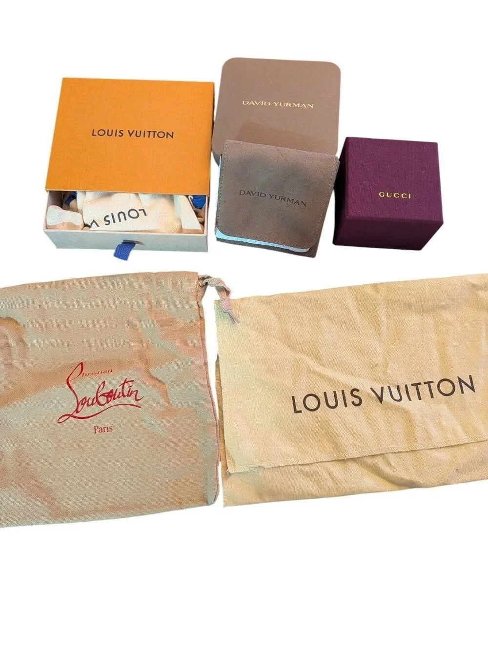 Empty Boxes And Bags From  Louis Vuitton Gucci David Yurman Louboutin